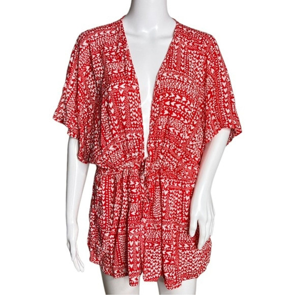 Victorias Secret Shirt Womens One Size Red White Heart Print Kimono Wrap‎ Casual - Picture 1 of 7